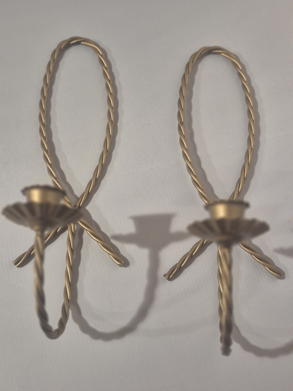 Gold Twisted Metal Wall Candle Sconces - Pair Vintage Home Interior